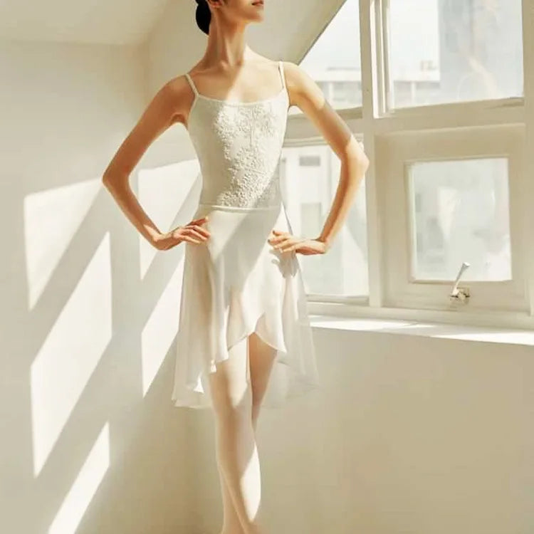 Women's Floral Lace Camisole Ballet Leotard with Low Back Design