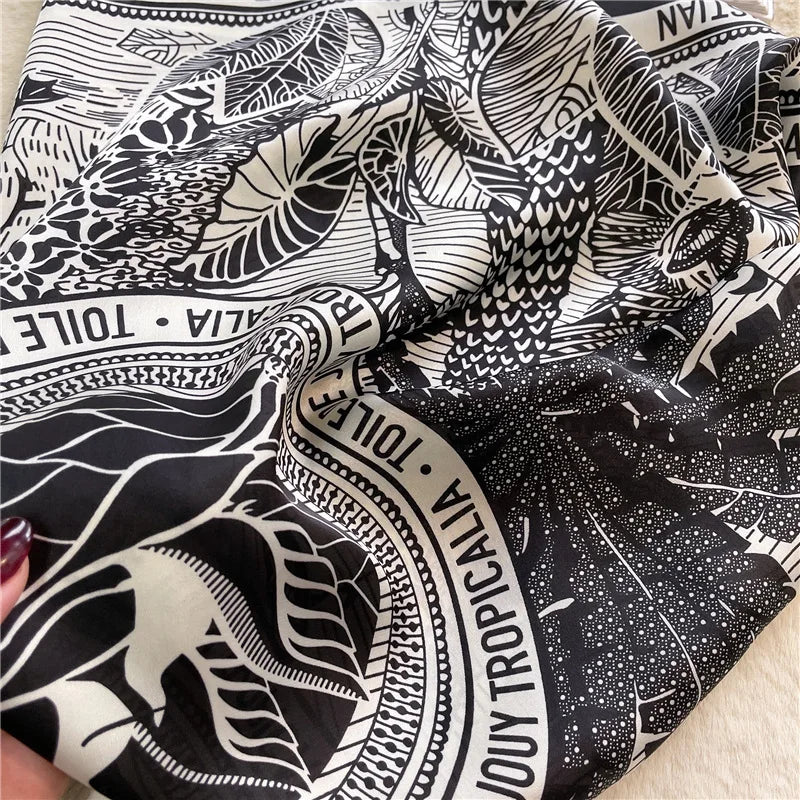 Letter Print Square Scarf with Patterned Border Design