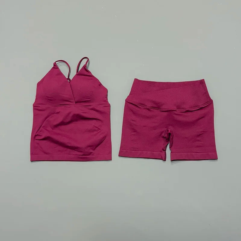 Women's Twist Front Tank And Shorts Yoga Set