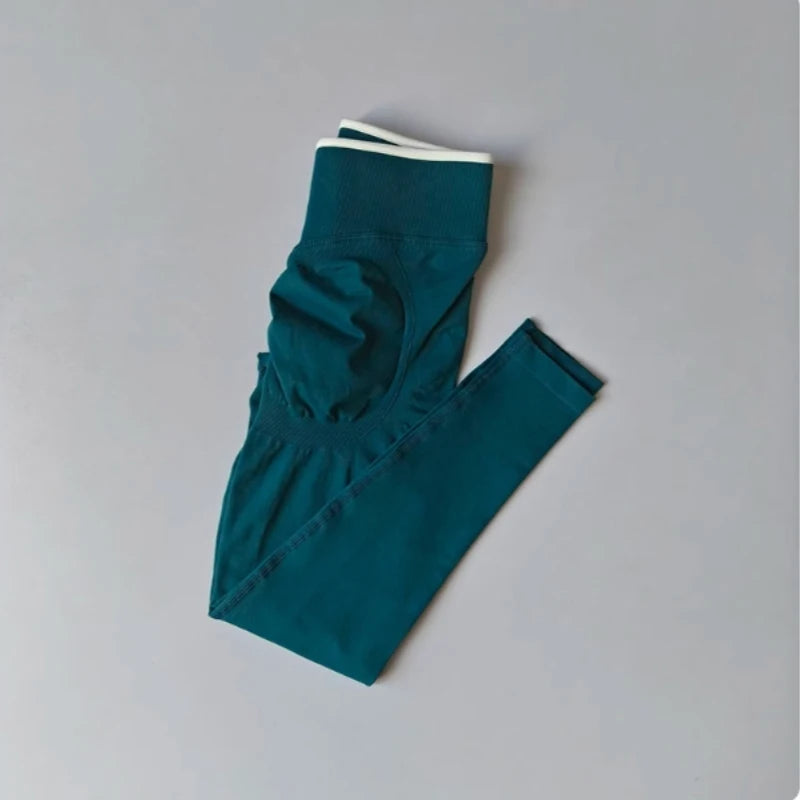 Women's Scrunch Contrast Waist Full Length Leggings For Workout Outfits