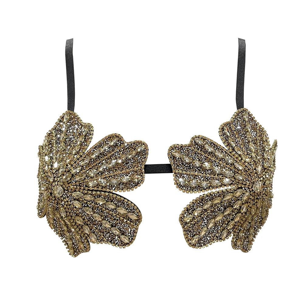 Women's Floral Embellished Bra Top with Decorative Beading and an Open Design