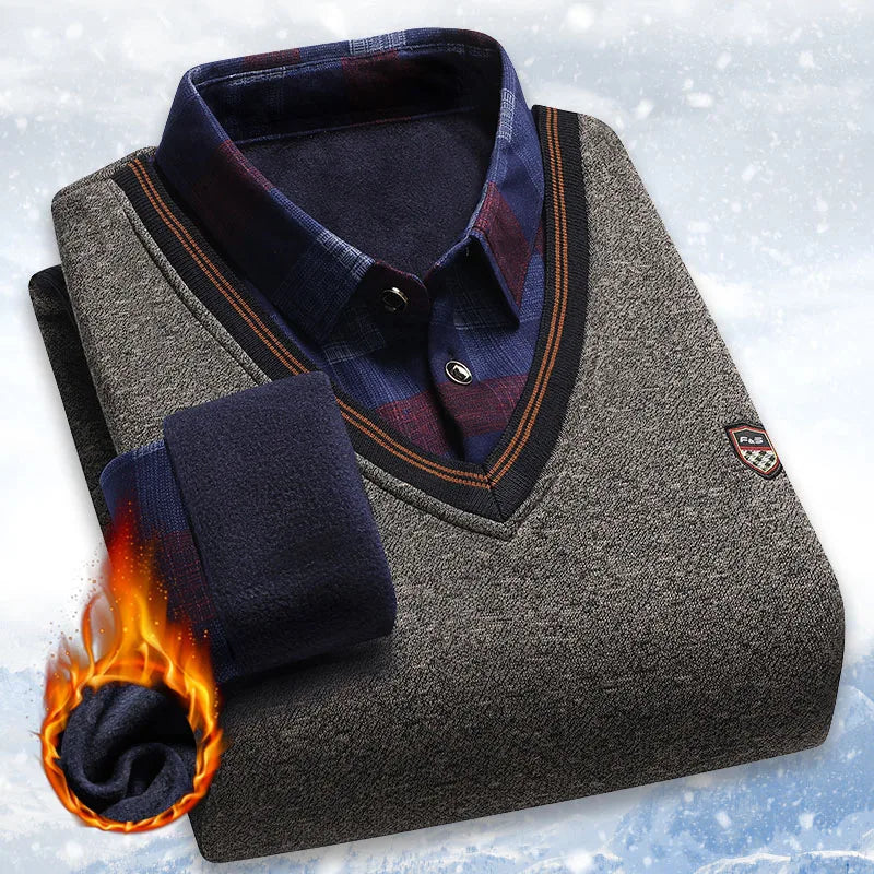 Men's Layered Look Collared Long Sleeve Knit Sweater