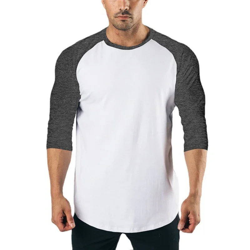 Plain Raglan Three Quarter Sleeve T-shirt For Sports Outfits