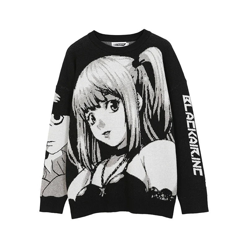 Women's Anime Graphic Oversized Crew Neck Sweater Casual Knit Layer