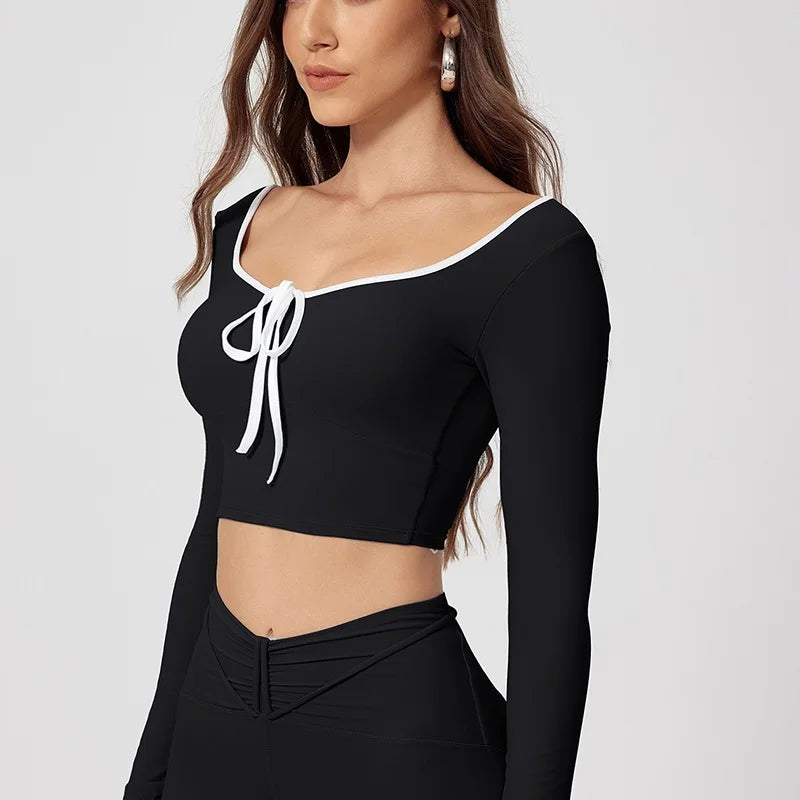 Women's Long-Sleeve Crop Top and Leggings Workout Set