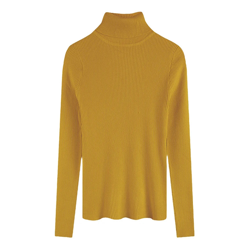 Women's Fitted Ribbed Roll Neck Sweater Casual Knit Layer