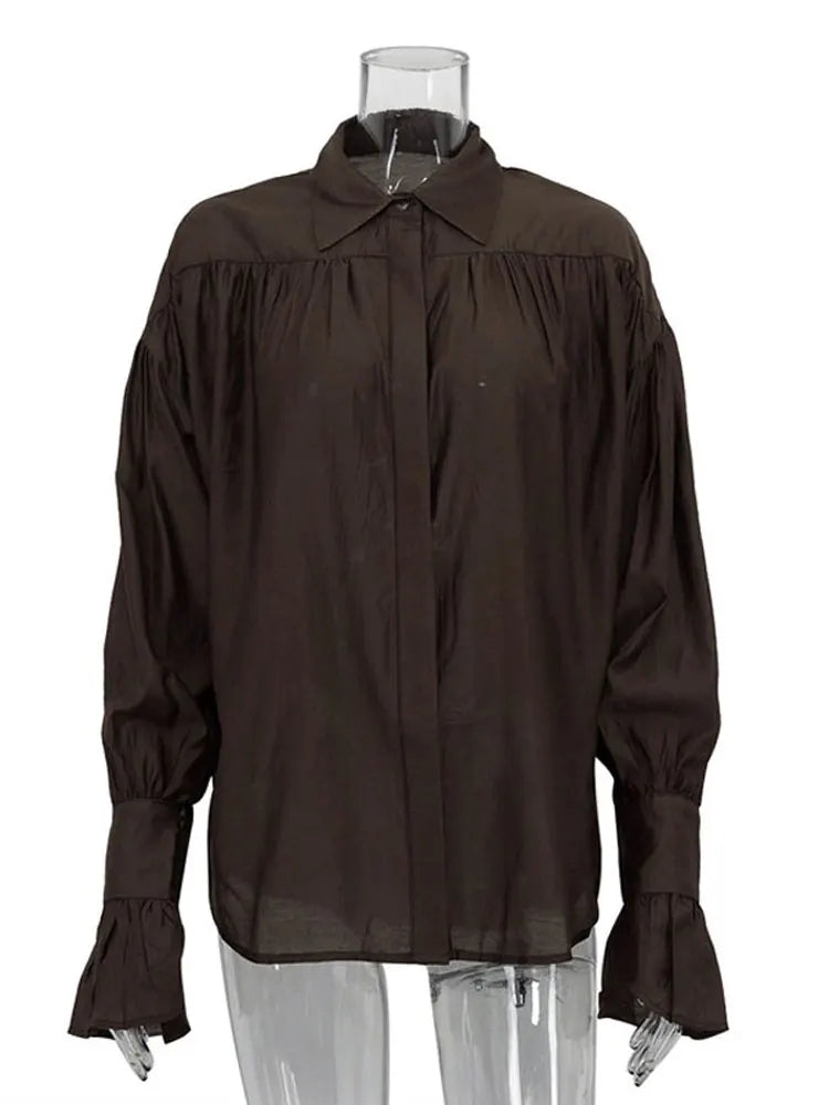 Women's Loose Flared Cuff Long Sleeve Blouse