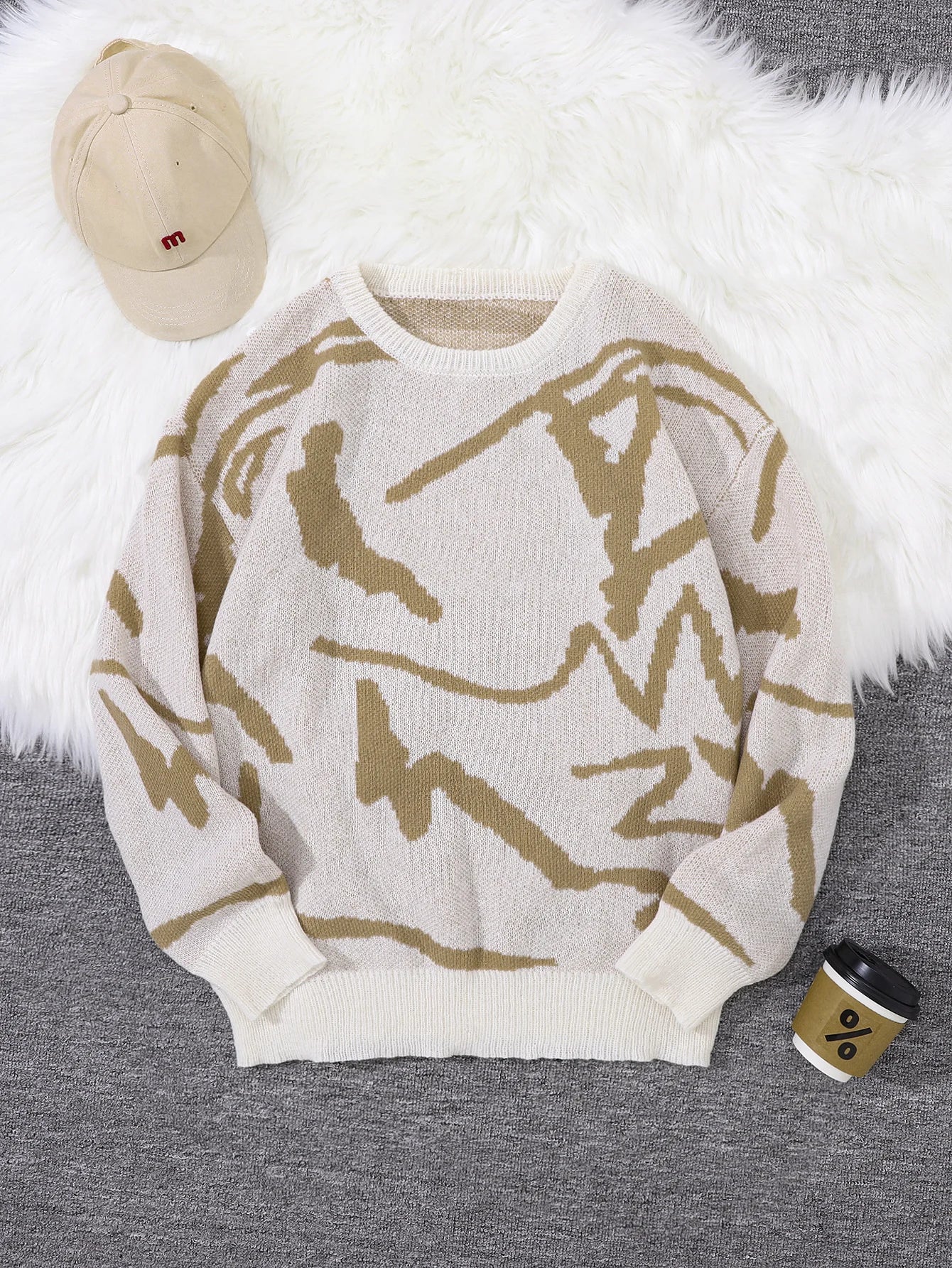 Men's Abstract Pattern Crew Neck Knit Sweater