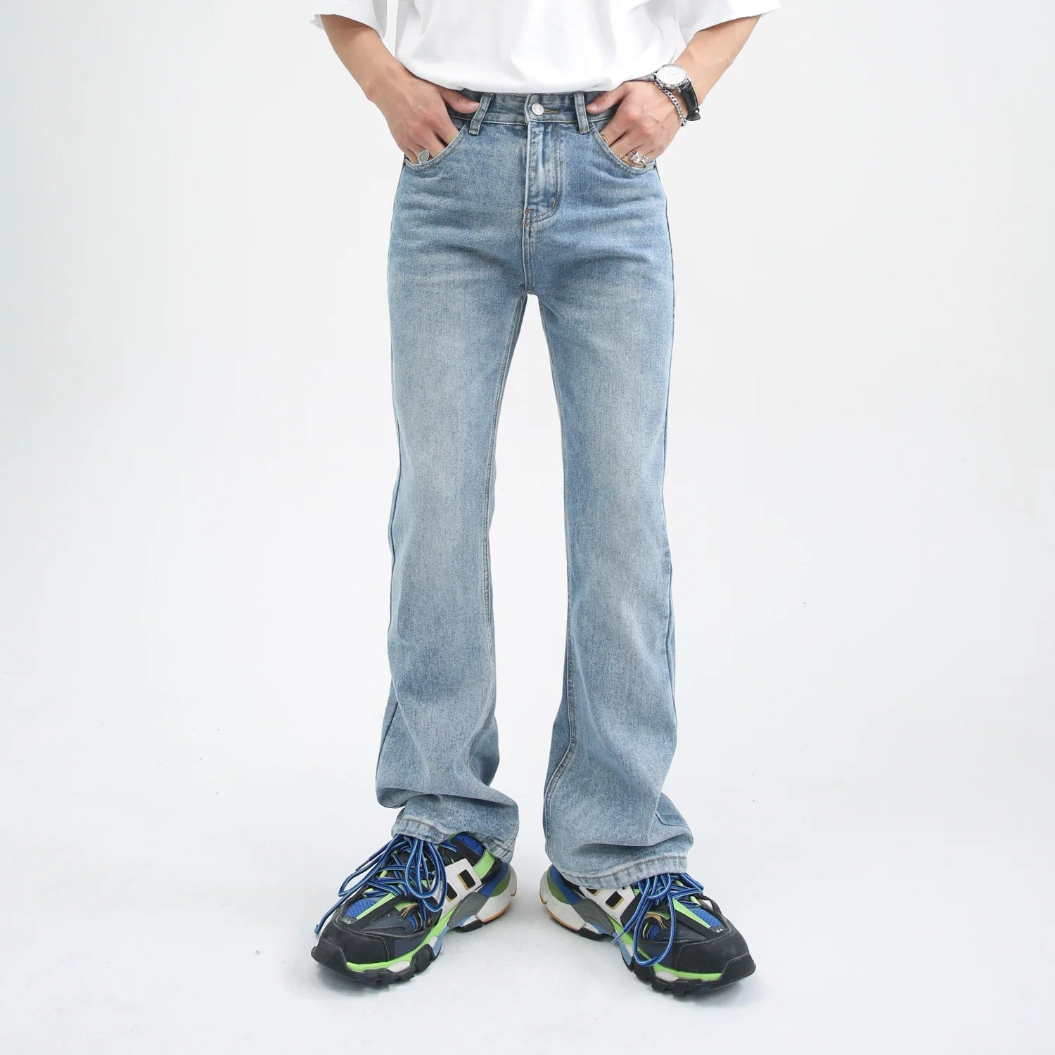 Men's Distressed Flared Denim Jeans for Casual Everyday Wear