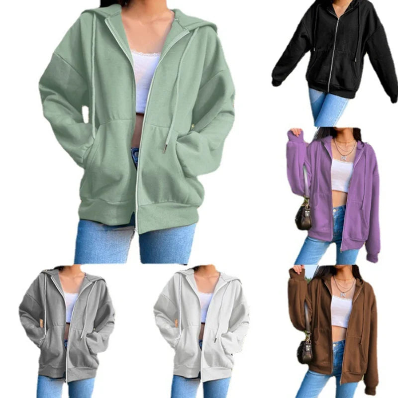 Long Sleeve Full Zip Casual Hooded Sweatshirt for Layering