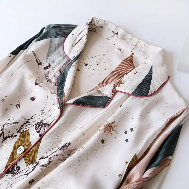 Women's Printed Button Front Pajama Set with Top and Pants