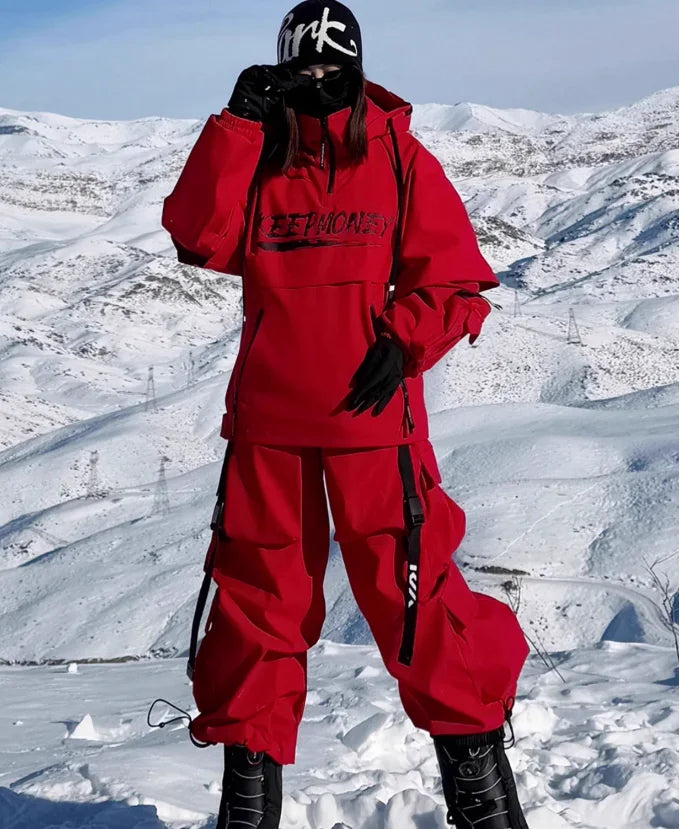 Hooded Ski Jacket and Pants Clothing Set with Style Options