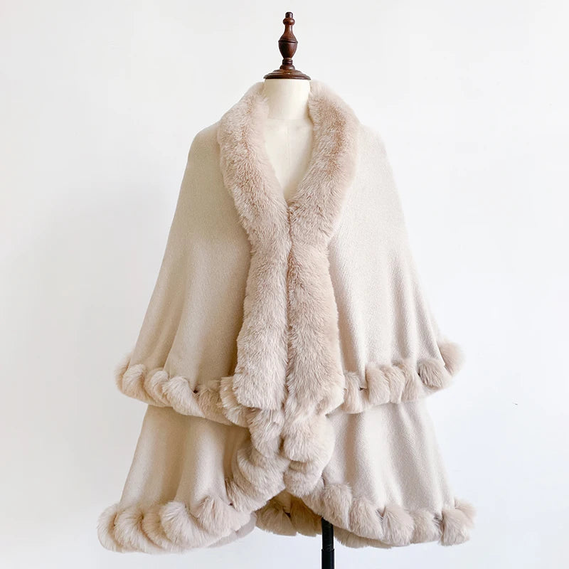 Plush Trim Open Front Cape for Layering over Outfits