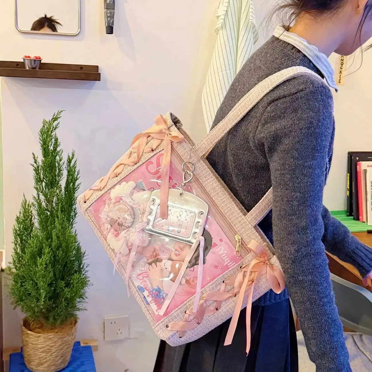 Decorative Display Tote Bag with Transparent Front Pocket