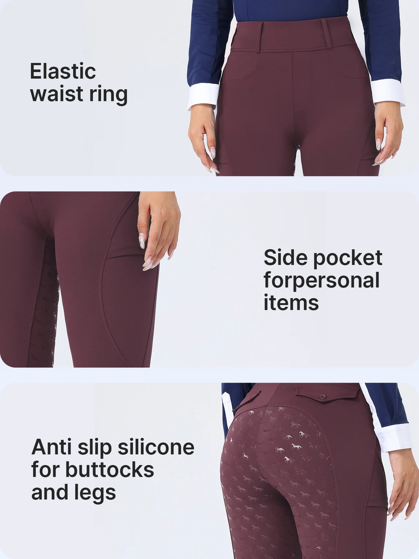 Women's Fitted Riding Pants with Pockets and Grip Panel Style Options