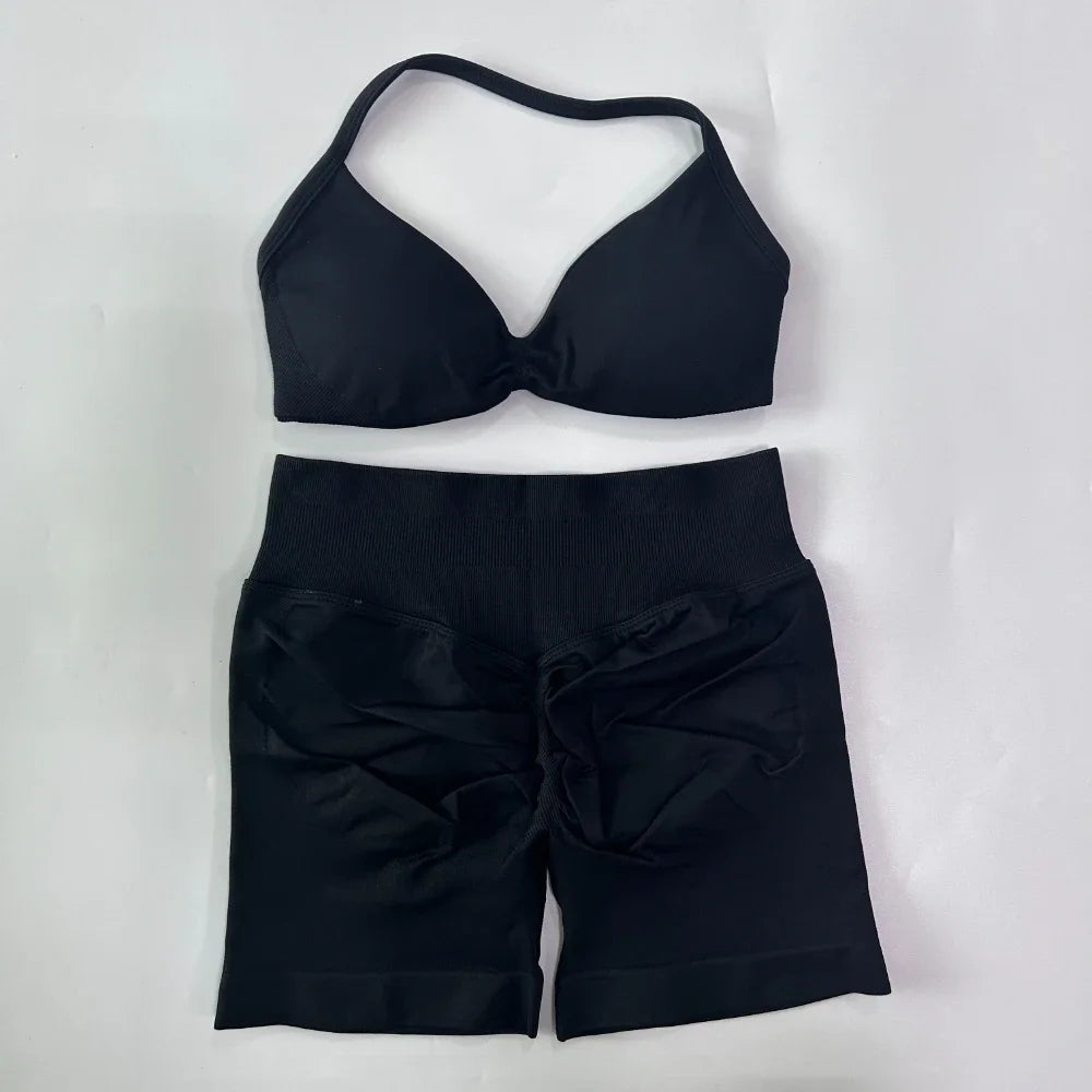 Women's Thin Strap Bra And Shorts Yoga Set