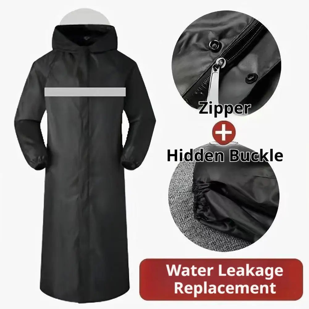 Long Hooded Rain Coat with Front Closure and Contrast Stripe