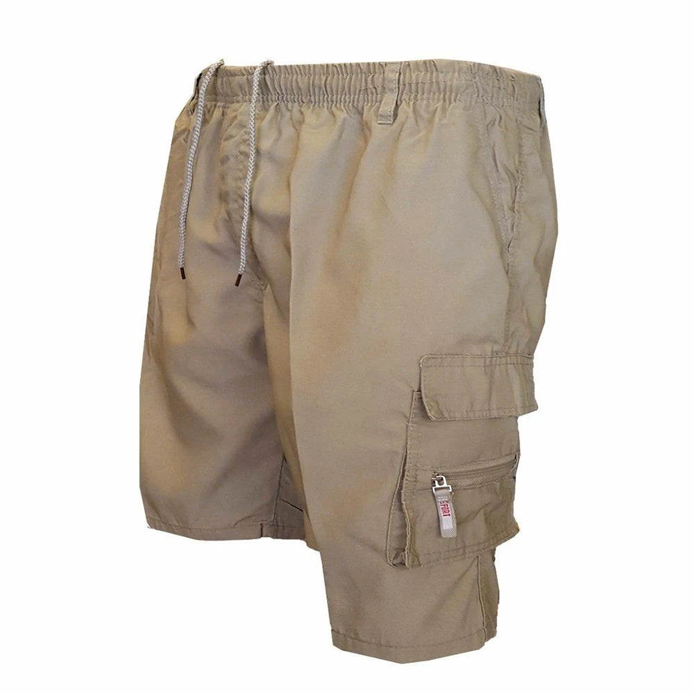 Men's Loose-Fit Cargo Shorts with Drawstring Waist and Multiple Pockets