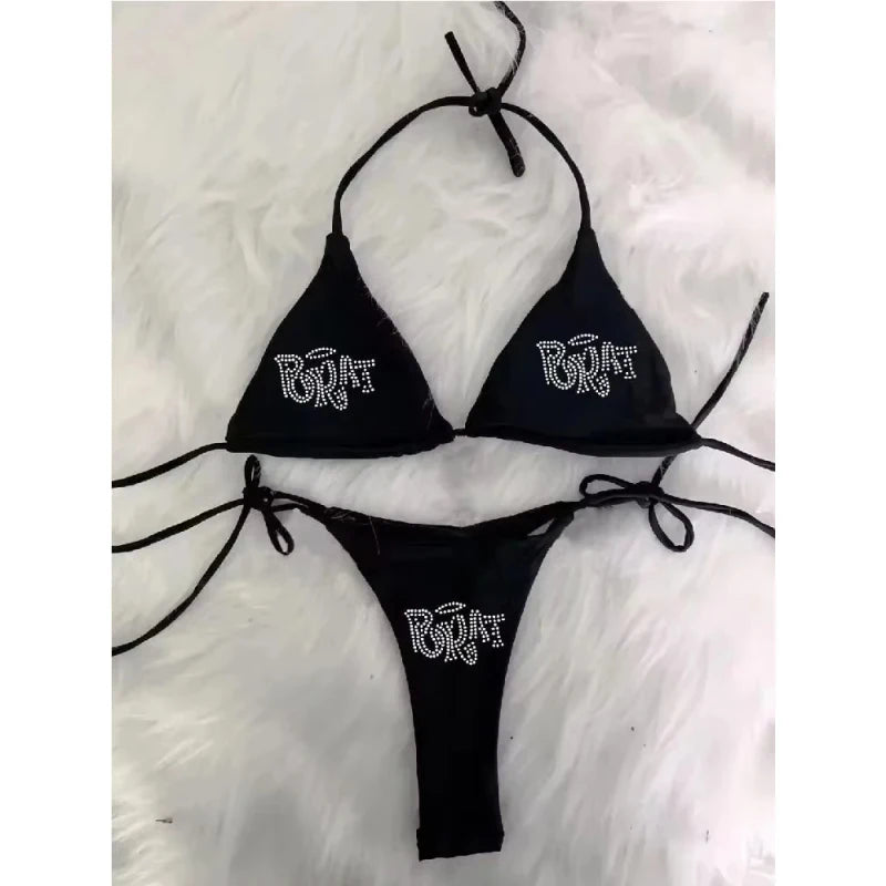 BRAT Rhinestone Graphic Bikini