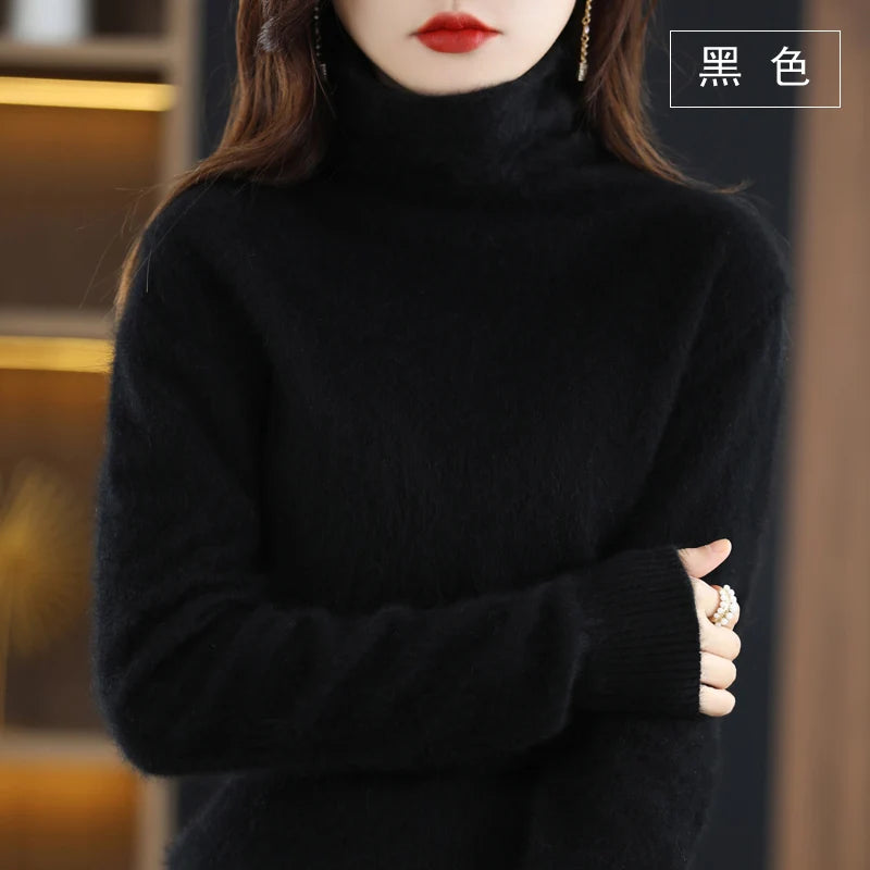 Women's Solid Long-Sleeve Turtleneck Loose Knit Pullover Sweater for Autumn Winter Outfits