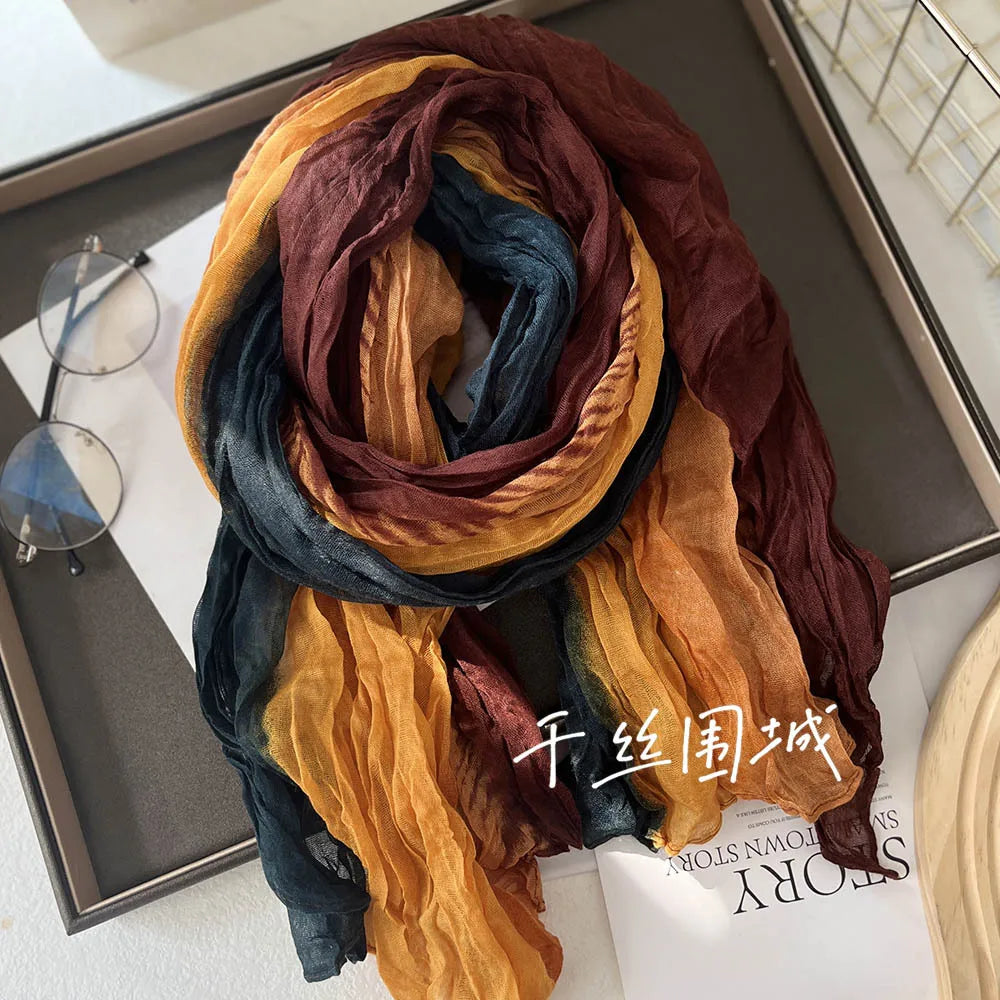 Gradient Crinkled Long Scarf with Rectangular Wrap Shape