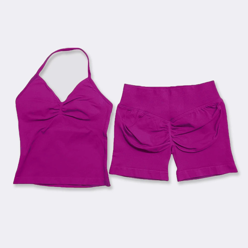 Women's Halter Tank And Shorts Yoga Set For Workout Outfits