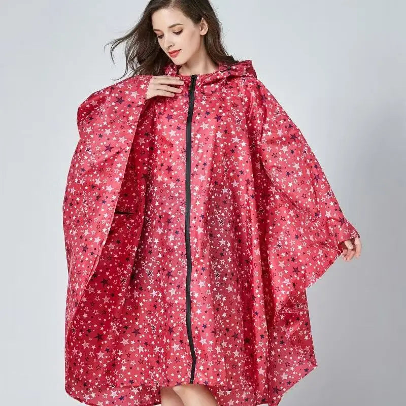Hooded Printed Poncho for Layering over Tops and Dresses