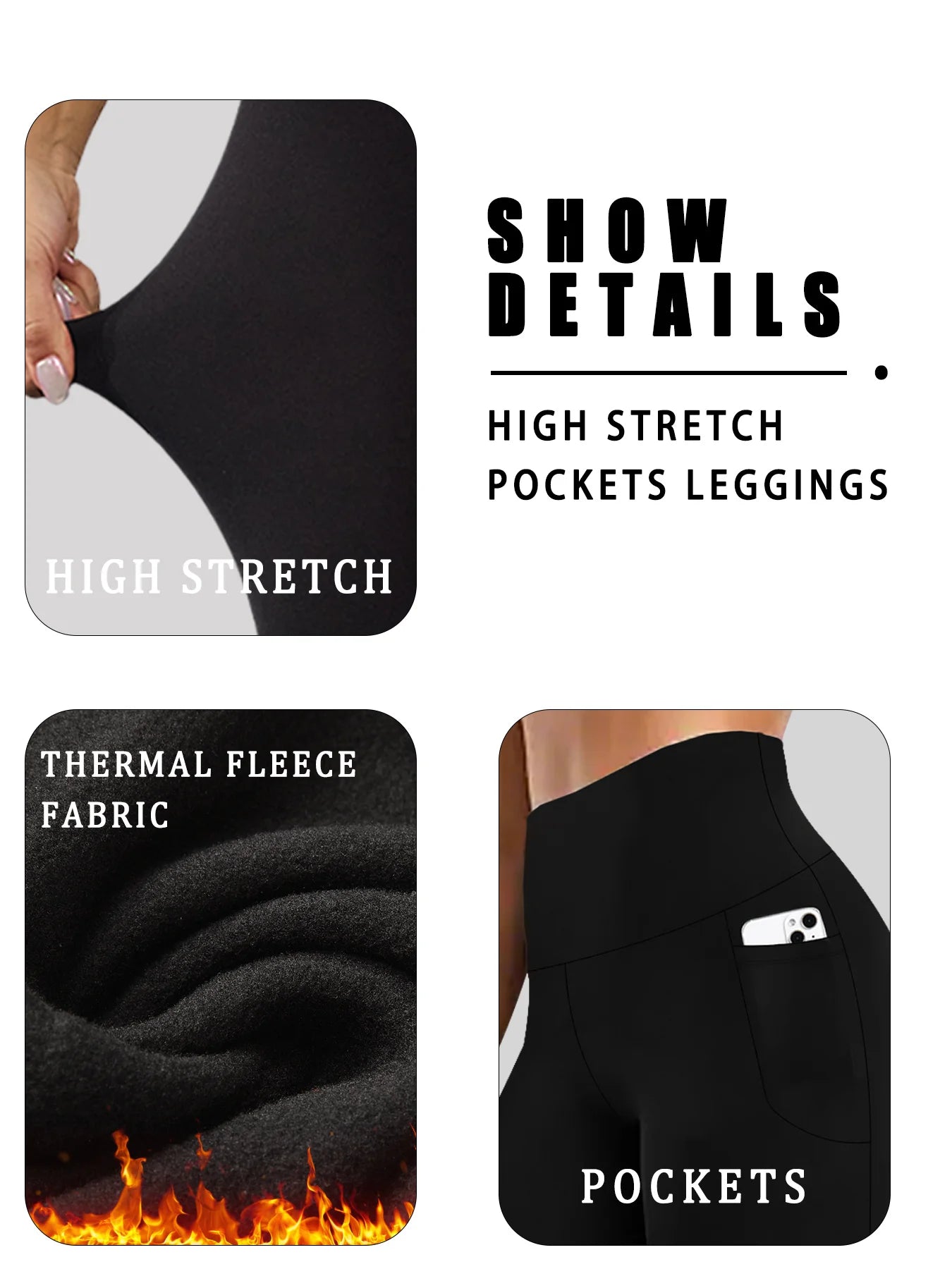 Women's High-Waist Fleece-Lined Leggings with Side Pockets
