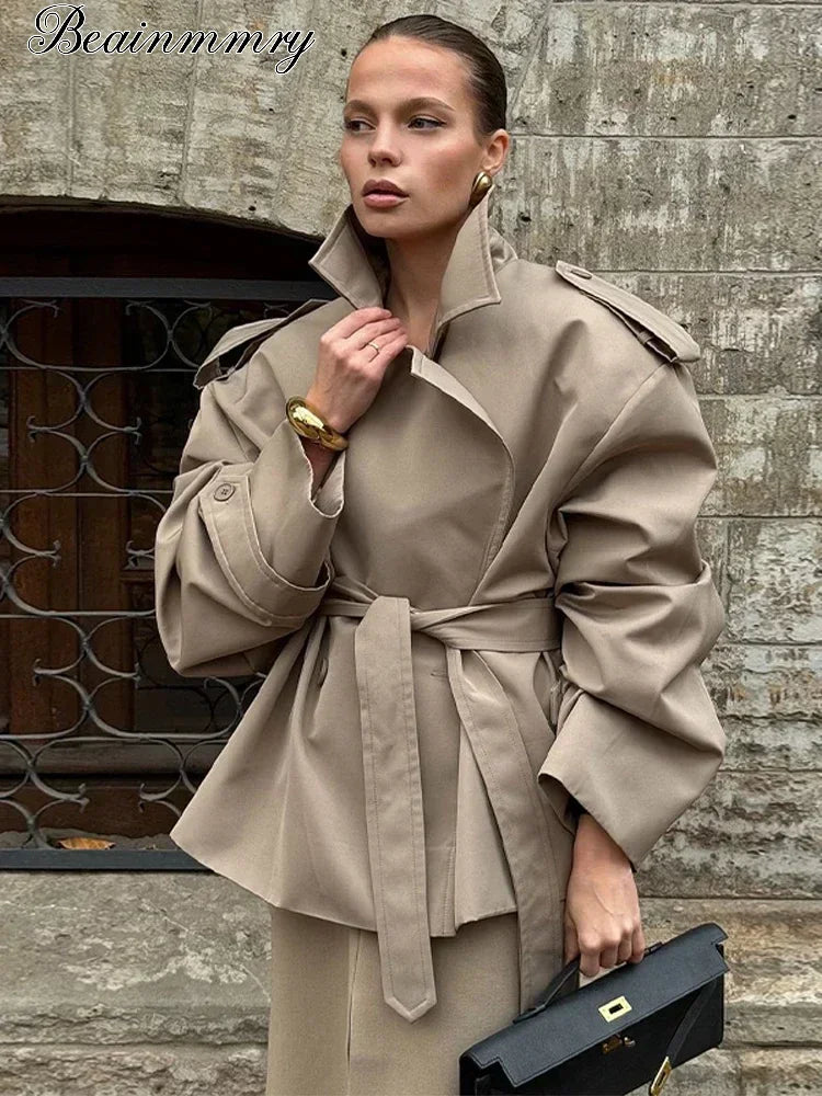Women's Belted Lapel Trench Coat