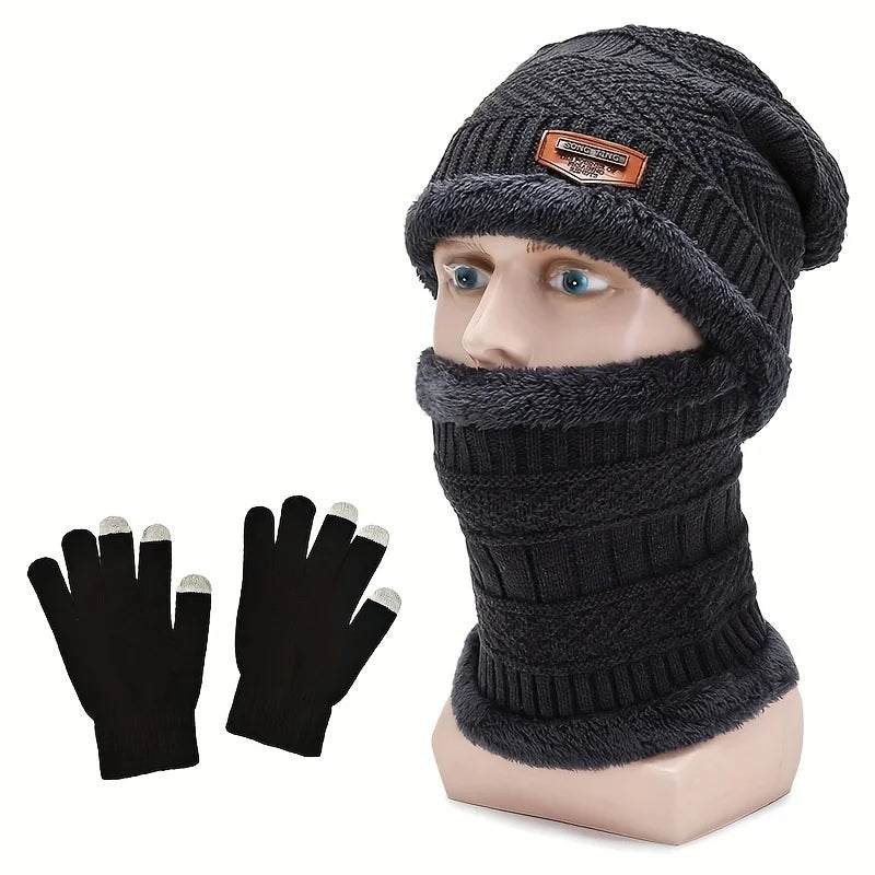 Winter Knitted Beanie Hat Scarf and Touchscreen Gloves Adult Accessory Set
