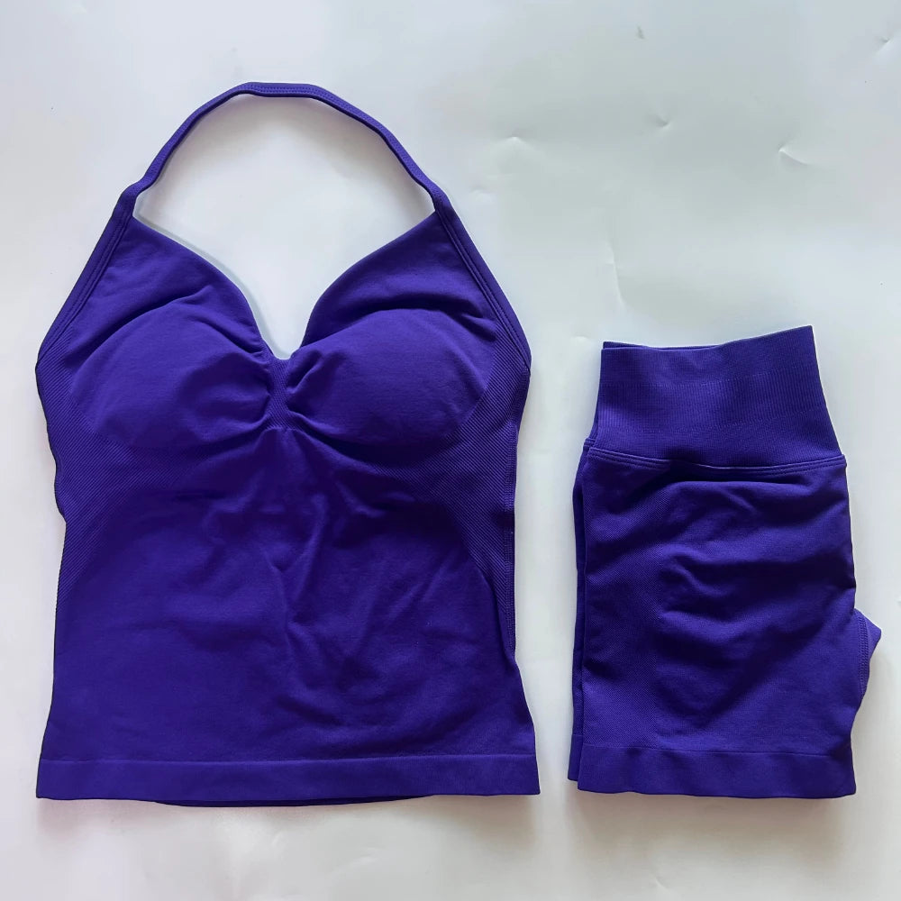 Women's Halter Tank And Shorts Yoga Set For Workout Outfits