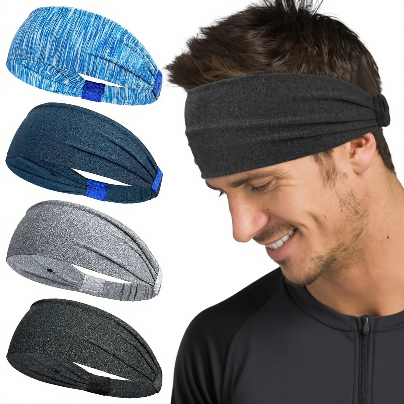 Elastic Sports Headband with Wide Fabric Band for Hair Control