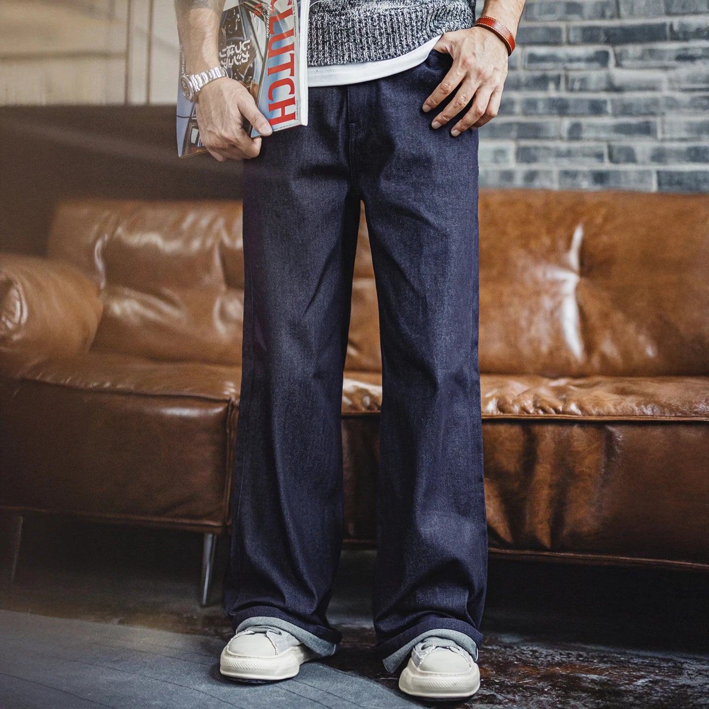 Men's Wide Leg Denim Jeans for Casual Everyday Wear