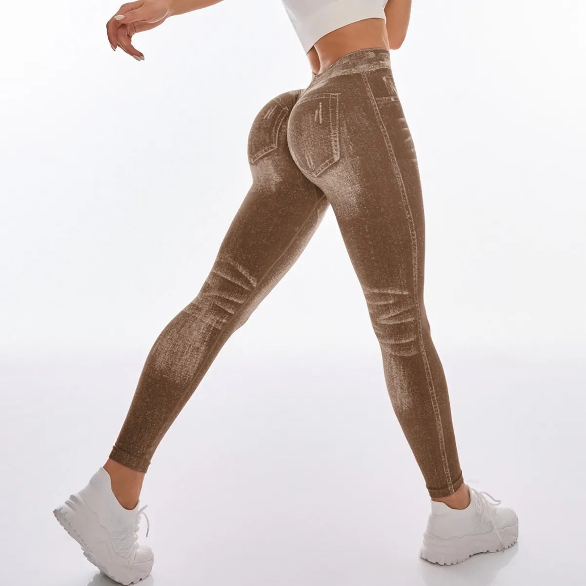 Women's Denim Look Full Length Leggings For Workout Outfits