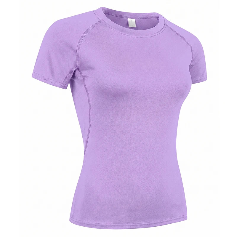 Women's Crew Neck Fitted Short Sleeve T-shirt For Workout Outfits