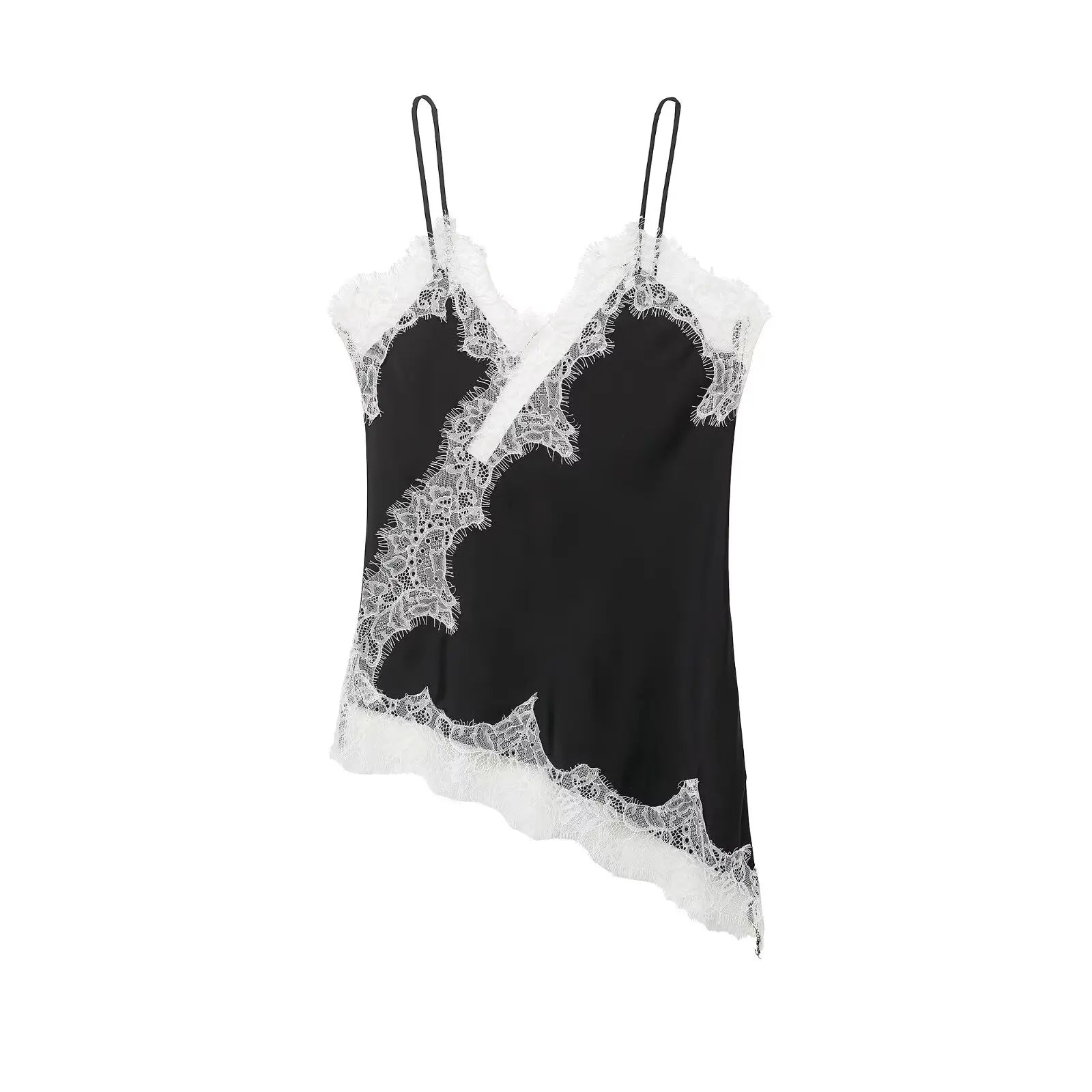 Women's Asymmetric Lace Trim Polyester Camisole with an Open Back