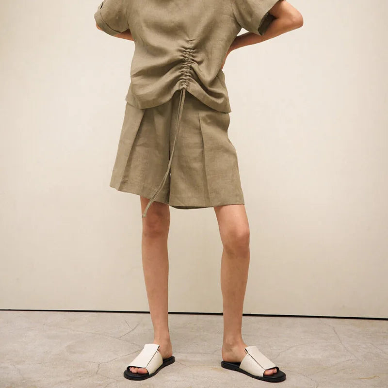 Women's Linen High-Waist Regular-Fit Shorts with Button Fly for Casual Summer Outfits