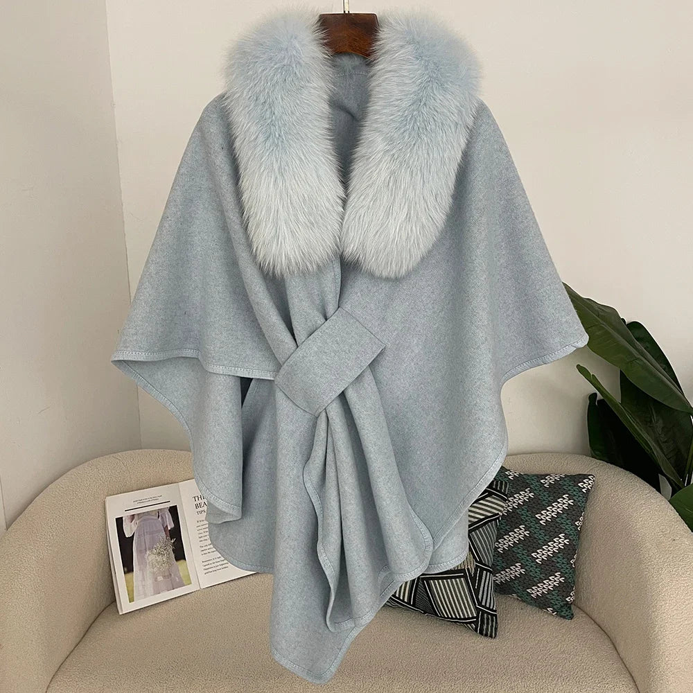 Plush Collar Tie Front Cape for Layering over Outfits