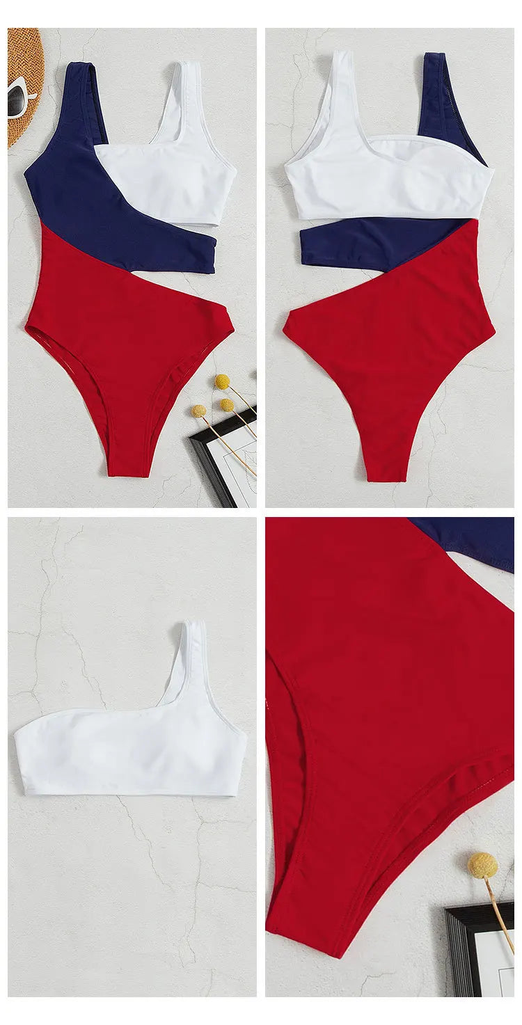 Women's Colour Block Asymmetric Swimwear with One and Two Piece Options