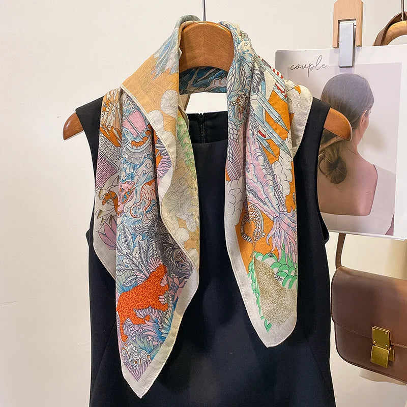 Printed Square Scarf with Polka Dot Pattern Options