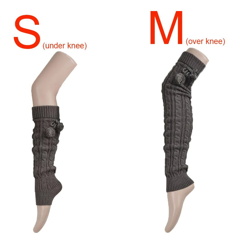 Cable Knit Leg Warmers with Decorative Pom Tie Details