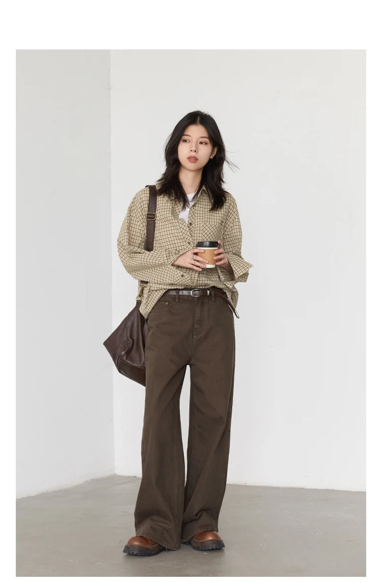 Women's Checked Long Sleeve Shirt with Plain Colour Options