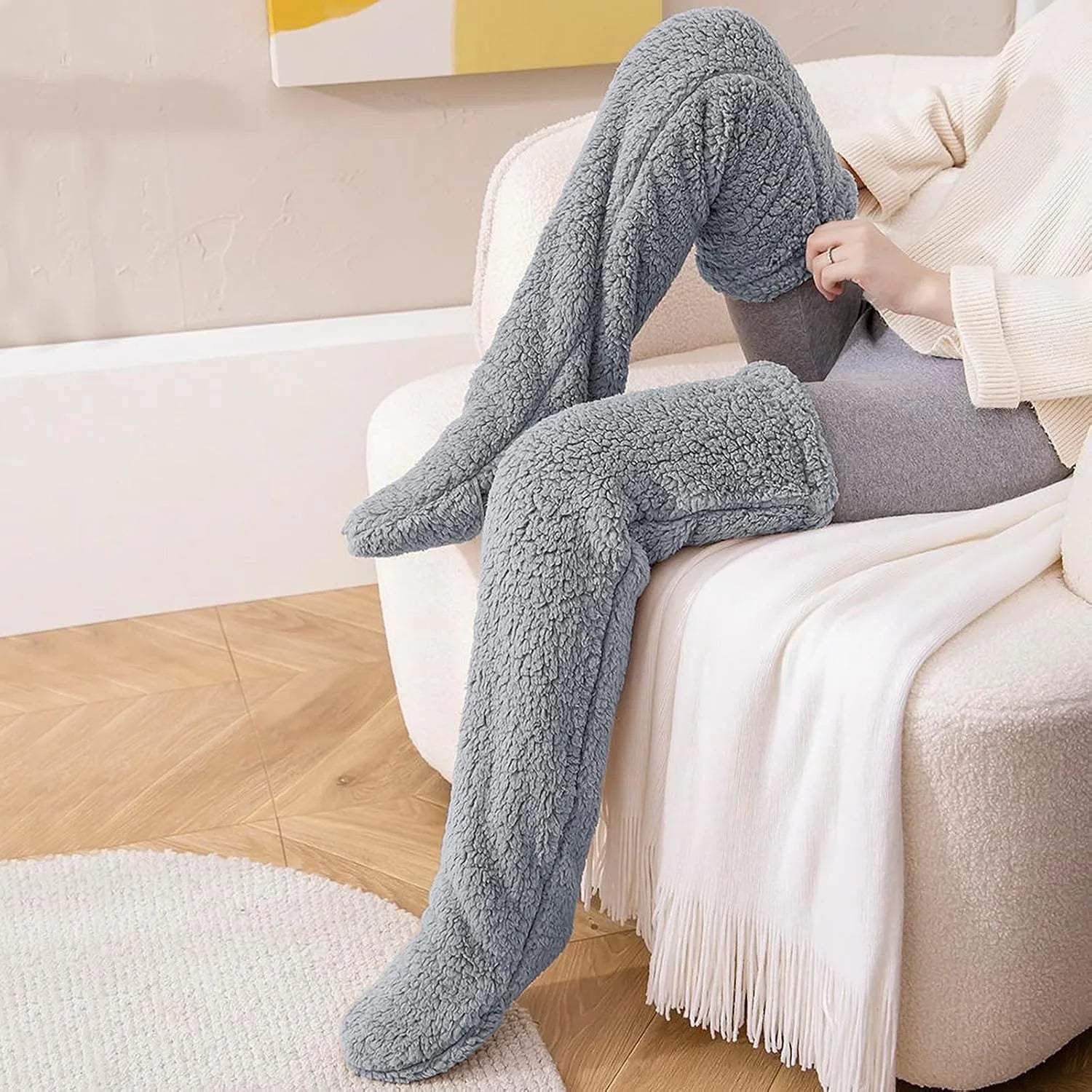 Plush Thigh High Socks with Long Footed Shape