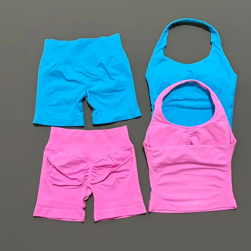 Women's Halter Tank And Shorts Yoga Set For Workout Outfits