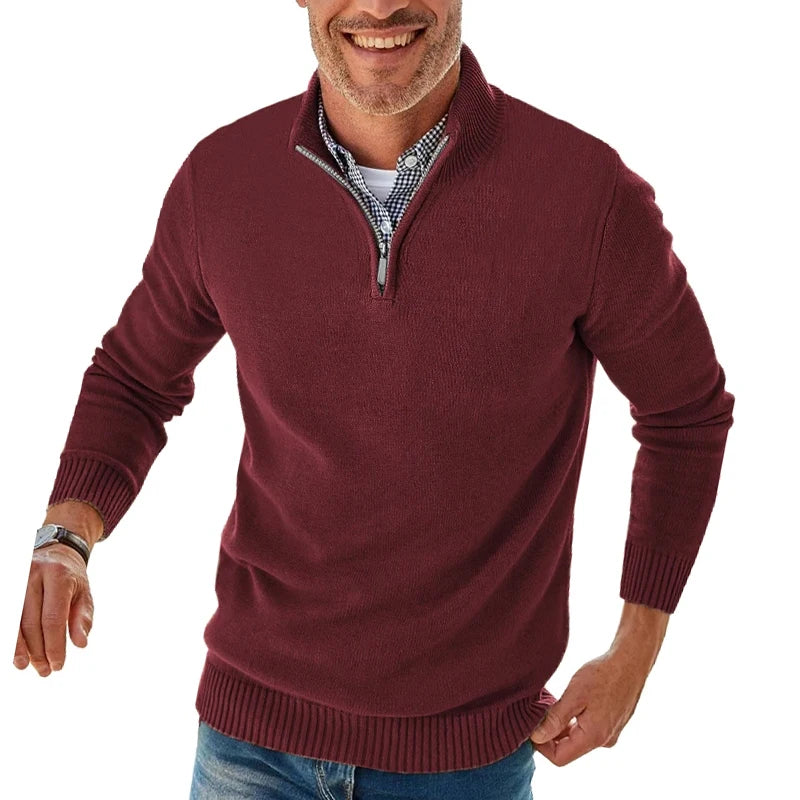 Men's Quarter Zip Long Sleeve Knit Sweater