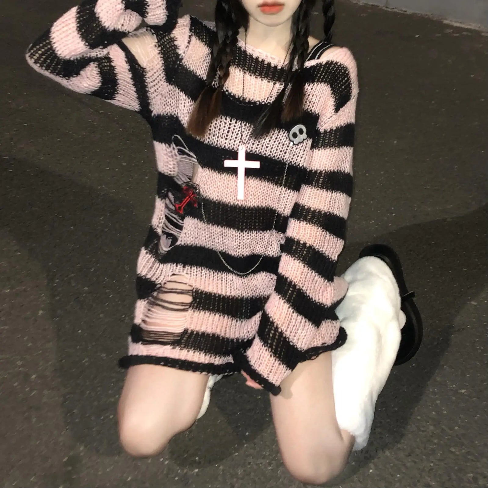 Women's Striped Long Sleeve Knit Sweater Casual Knit Layer