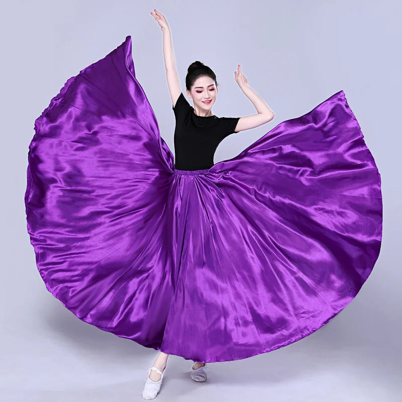 Women's Long Satin-Look Swing Dance Skirt with Length and Style Options