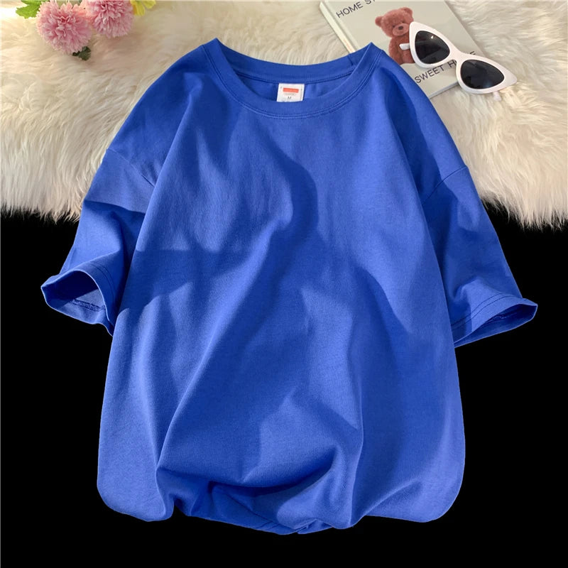 Solid Crew Neck Short Sleeve Loose Casual T Shirt