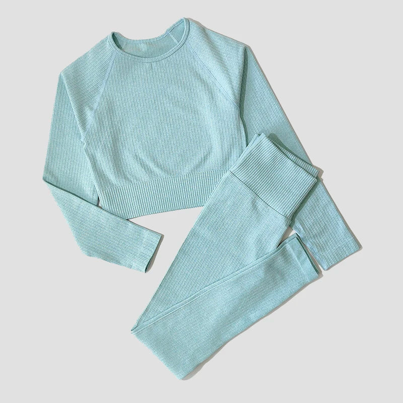 Women's Long Sleeve Crop Top And Leggings Yoga Set