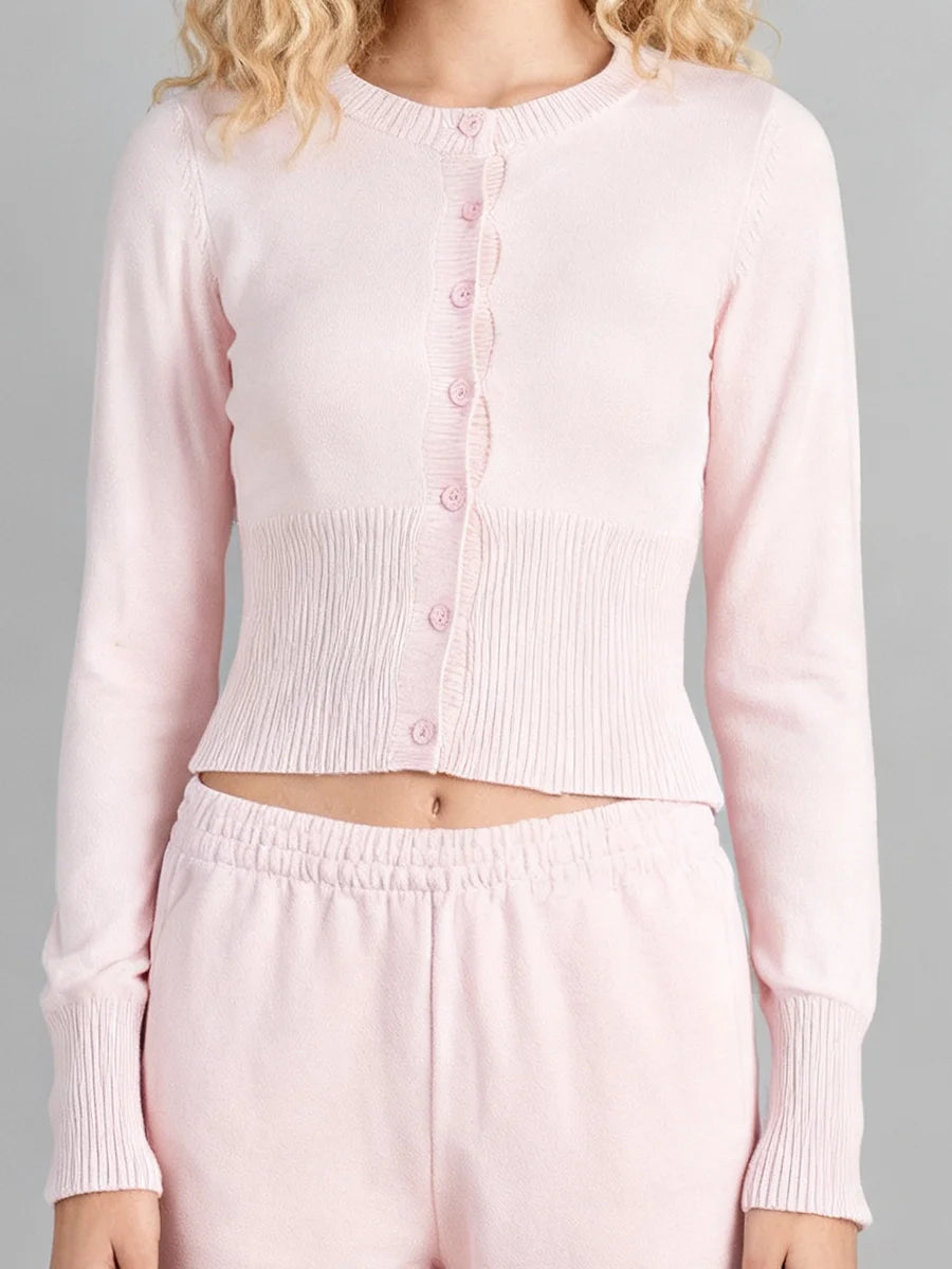 Women's Crew Neck Button Front Cardigan Casual Knit Layer
